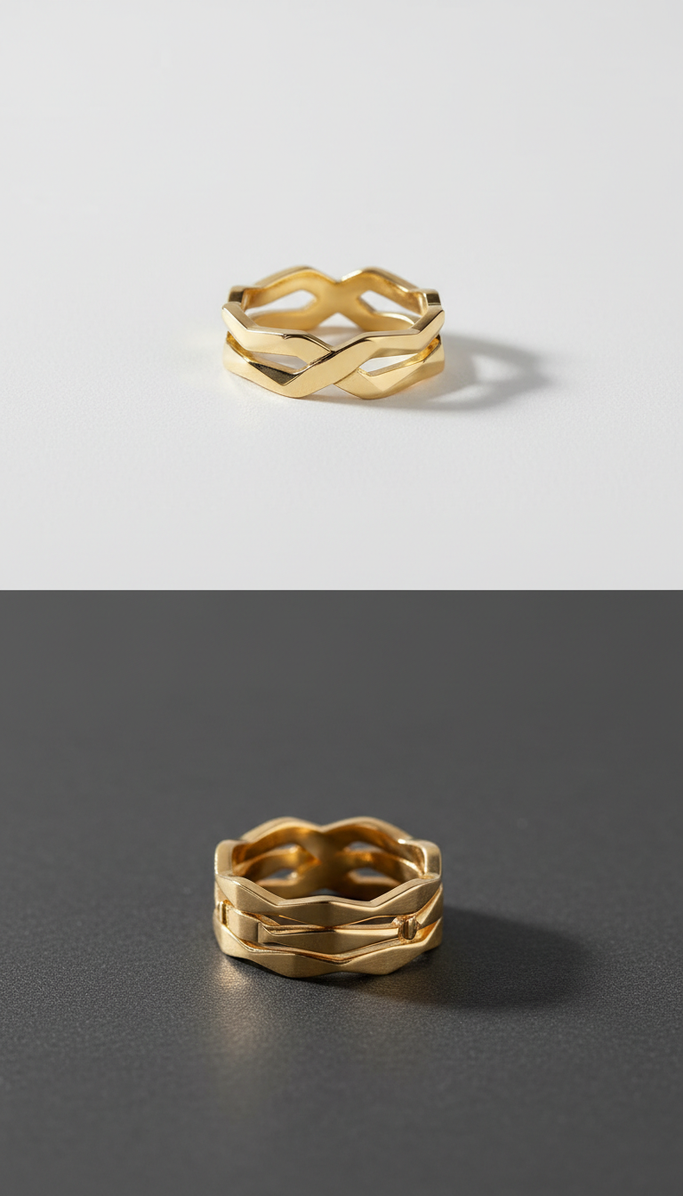 Geometric stacking ring in gold vermeil
