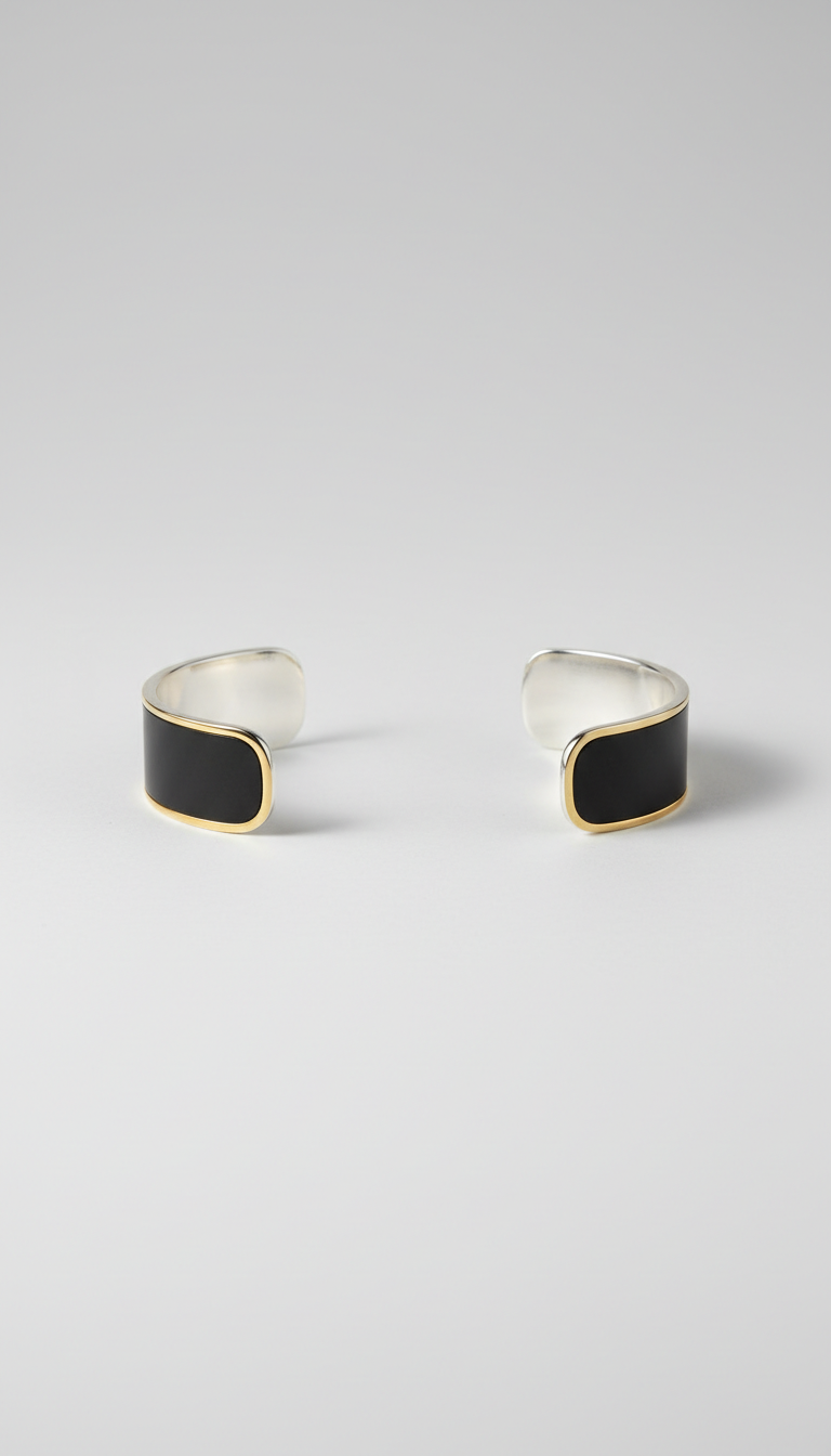 Matte black open cuff bracelet in sterling silver