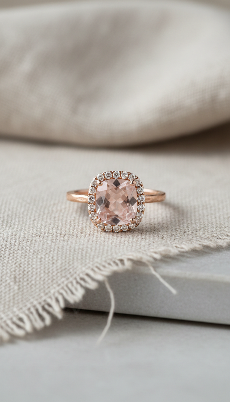 Blush Quartz Halo Ring